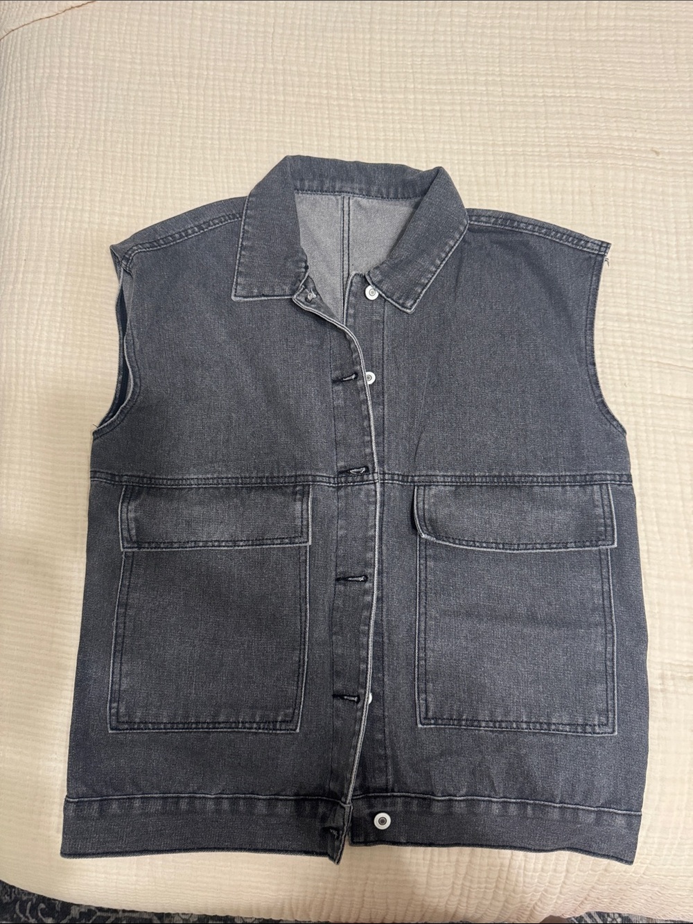 Sleeveless Washed Black Denim Vest